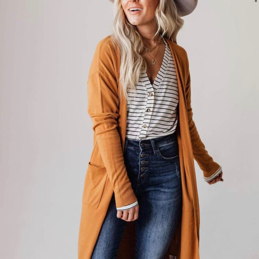 Lucy Avenue Alexa Long Knit Cardigan Caramel